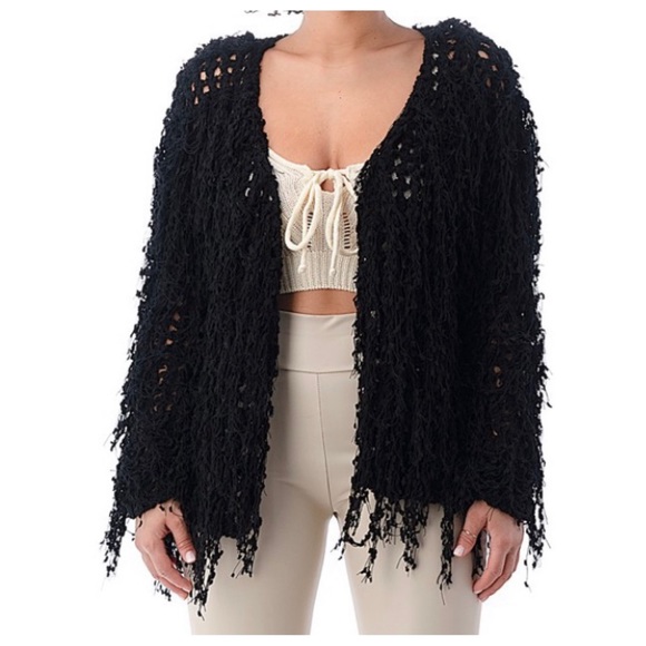 21 Boho Shaggy Black Jacket - Picture 7 of 8
